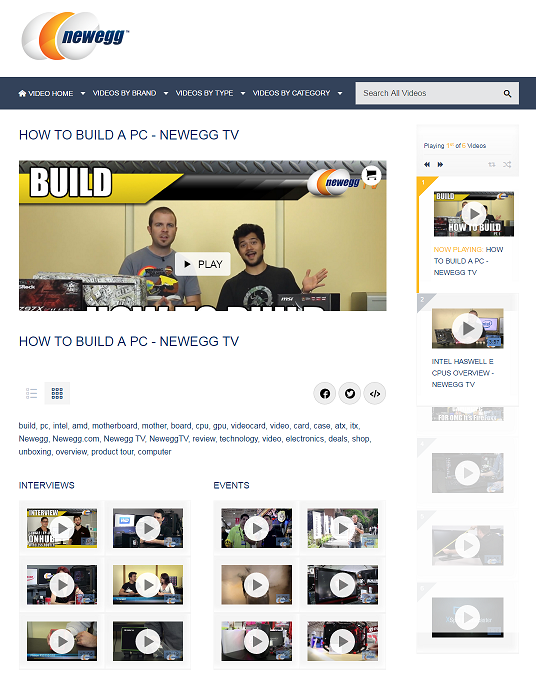 Newegg’s video center 